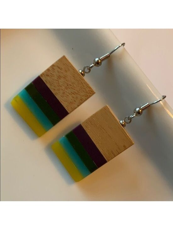 urban NOMAD Jewelry - Boho unique chunky neutral wood and resin dangle earrings